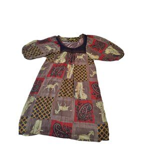 Orion London Boho Patchwork Print Dress With Puff Sleeves & Elephant Zebra Print